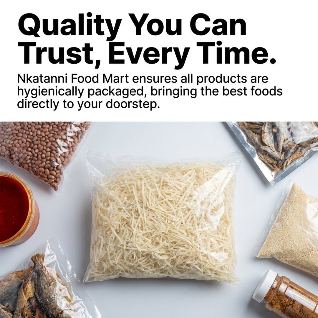Packaged Nkatanni food products arranged for quality assurance